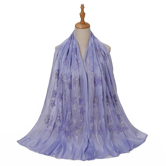 Wholesale Shimmer Floral Embroidered Hijab with Gold Sequins for Eid