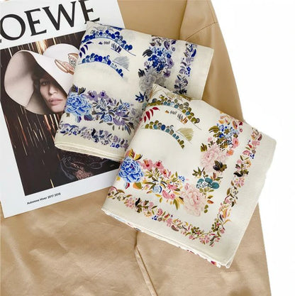 Wholesale Square Silk Scarf Women Floral Bird Print Versatile Neck Head Bag Accessory