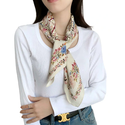 Wholesale Square Silk Scarf Women Floral Bird Print Versatile Neck Head Bag Accessory