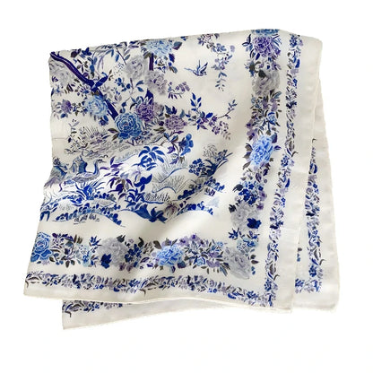 Wholesale Square Silk Scarf Women Floral Bird Print Versatile Neck Head Bag Accessory