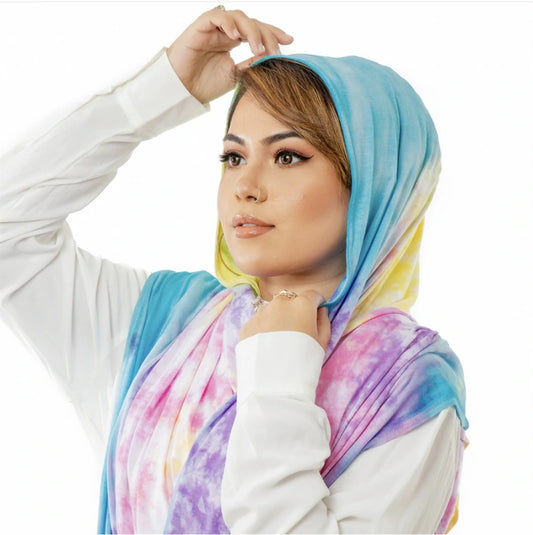 Wholesale Tie Dye Jersey Hijab Rainbow Stretchy Modal Scarf