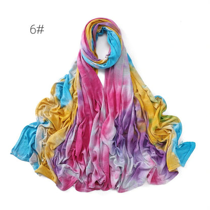 Wholesale Tie Dye Jersey Hijab Rainbow Stretchy Modal Scarf