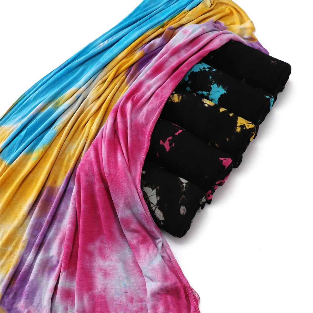Wholesale Tie Dye Jersey Hijab Rainbow Stretchy Modal Scarf