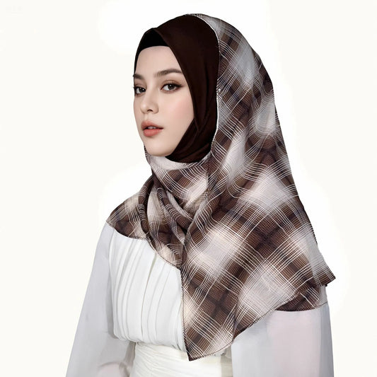 Wholesale Tudung Chiffon Plaid Instant Hijab with Soft Awning Muslim Headscarf