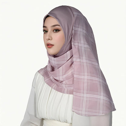 Wholesale Tudung Chiffon Plaid Instant Hijab with Soft Awning Muslim Headscarf