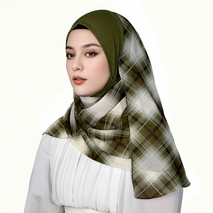 Wholesale Tudung Chiffon Plaid Instant Hijab with Soft Awning Muslim Headscarf