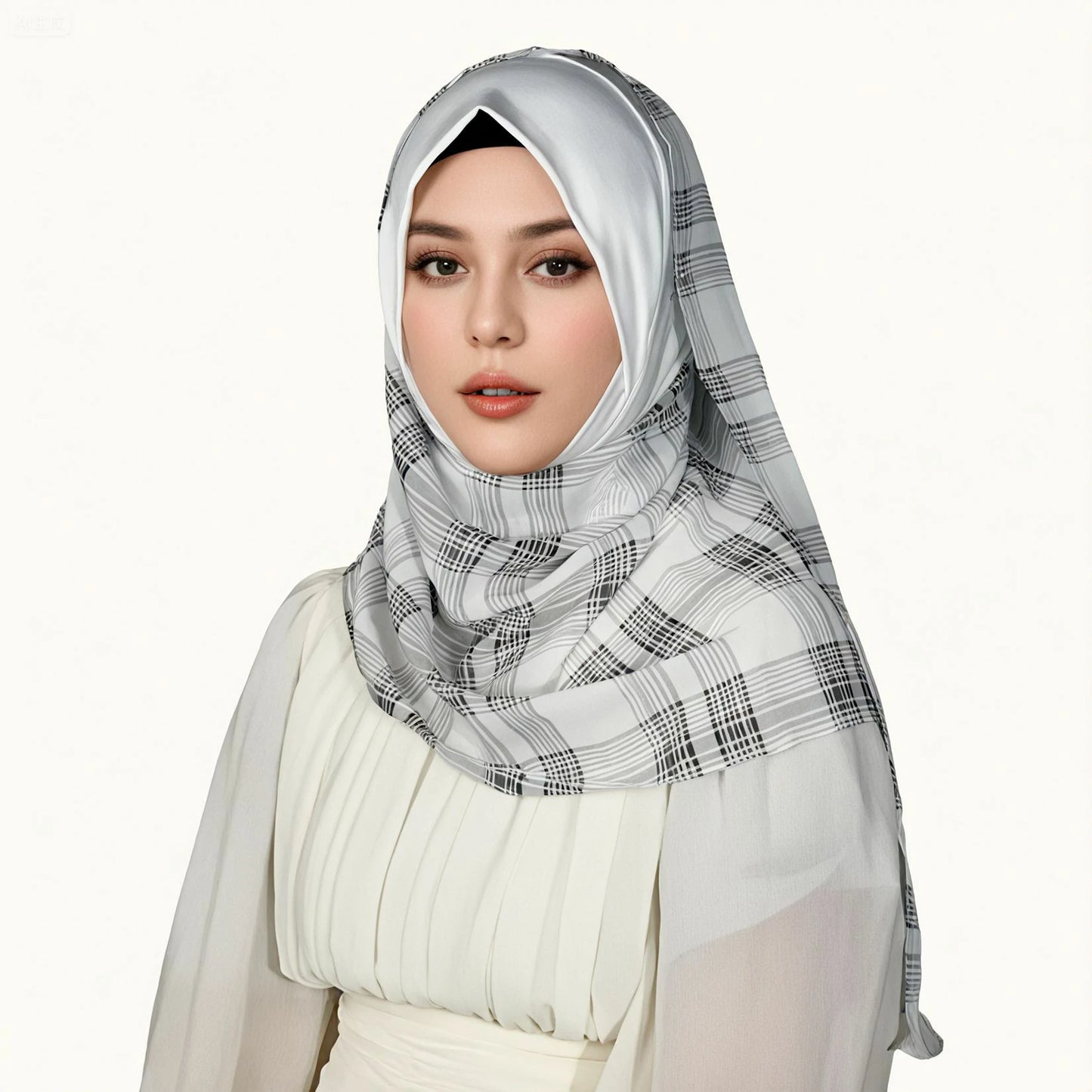 Wholesale Tudung Chiffon Plaid Instant Hijab with Soft Awning Muslim Headscarf