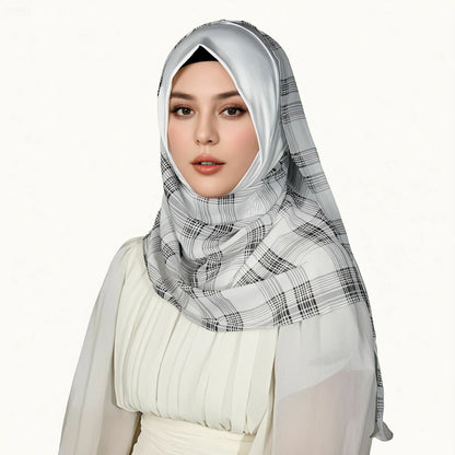 Wholesale Tudung Chiffon Plaid Instant Hijab with Soft Awning Muslim Headscarf