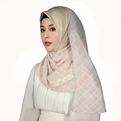 Wholesale Tudung Chiffon Plaid Instant Hijab with Soft Awning Muslim Headscarf
