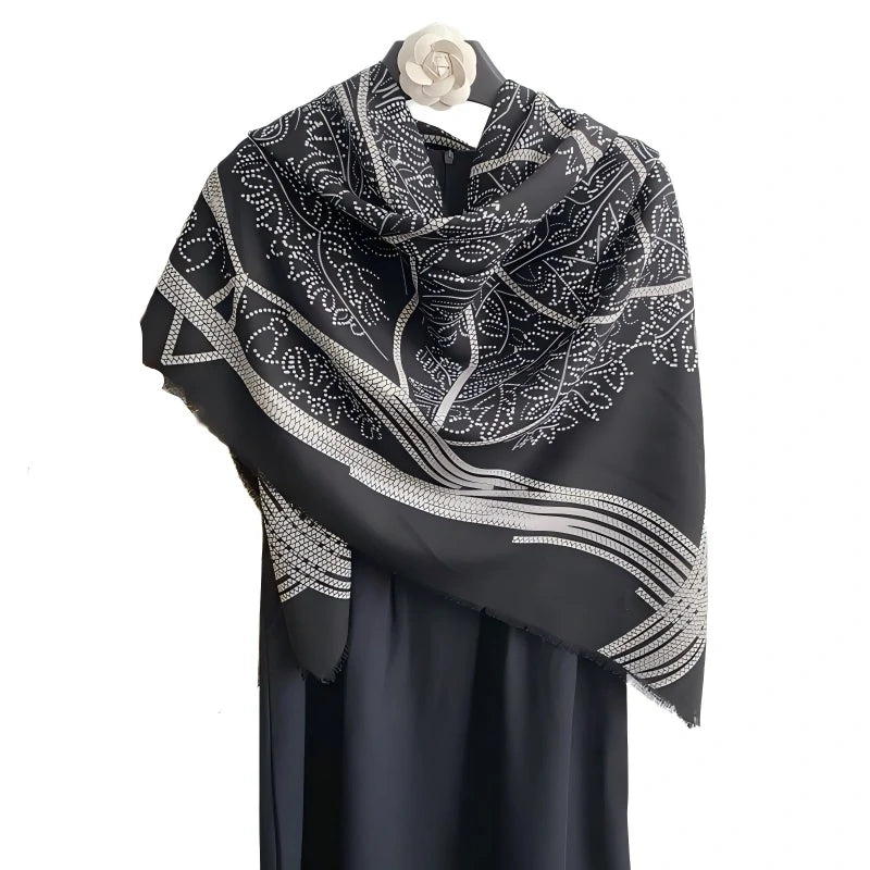 Wholesale Vintage Bohemian Geometric Print Large Square Scarf Frayed Edge Shawl