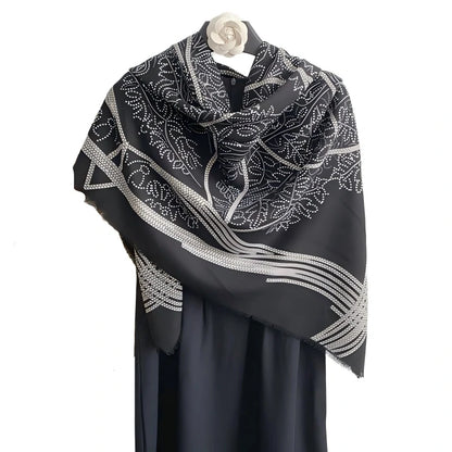 Wholesale Vintage Bohemian Geometric Print Large Square Scarf Frayed Edge Shawl