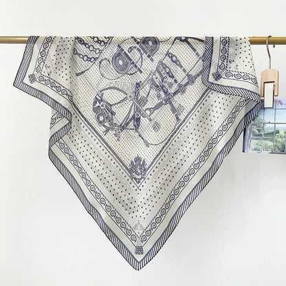 Wholesale Vintage Equestrian Print Faux Silk Square Scarf