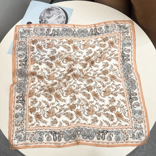 Wholesale Vintage Floral Print Square Satin Scarf with Paisley Border