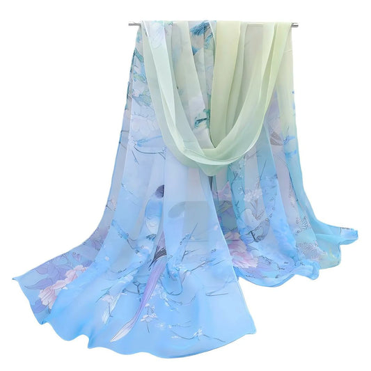 Wholesale Vintage Oriental Style Flower Bird Printed Georgette Scarf for Women