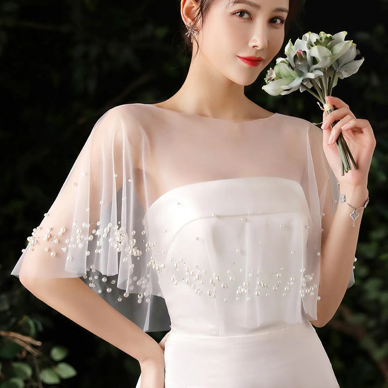 Wholesale Wedding Shawl Pearl Flowing Silk Cloak Crimping Crimping