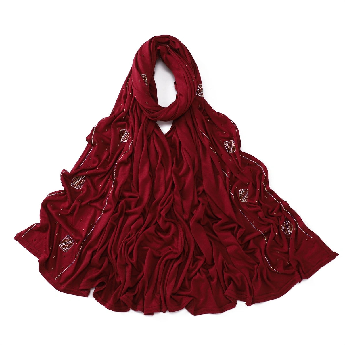 Wholesale Wholesale Jersey Hijab Rhinestone Embellished Muslim Scarf