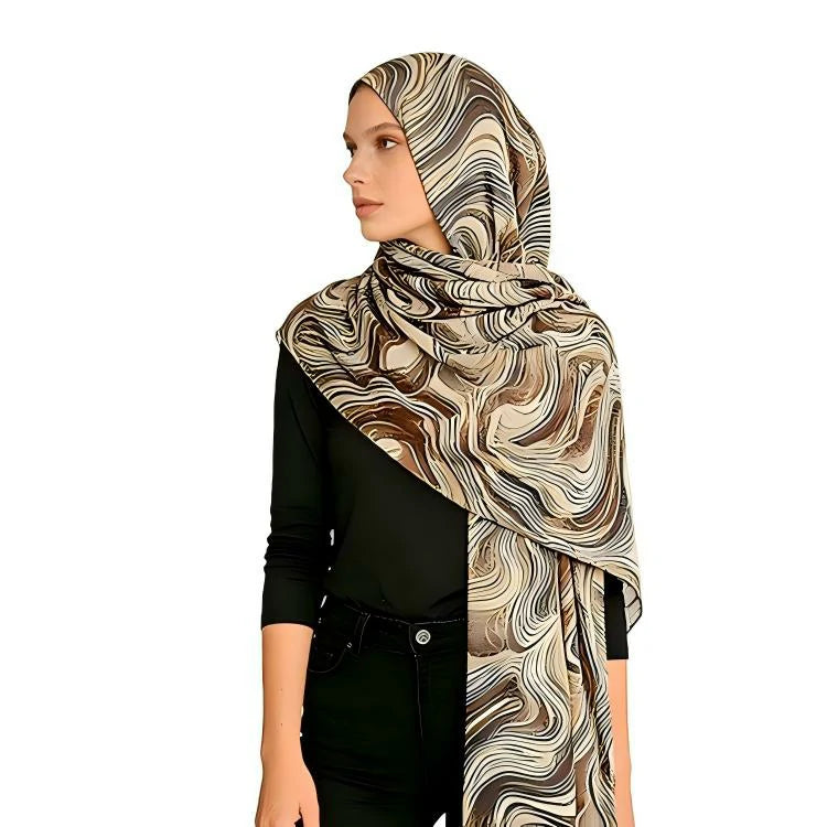 Wholesale Women's Abstract Marble Swirl Print Hijab Scarf Lightweight Elegant