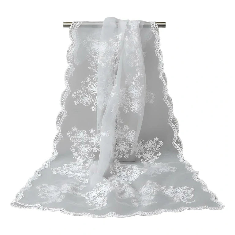 Wholesale Women's Floral Embroidered Sheer Organza Scarf