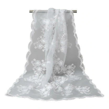 Wholesale Women's Floral Embroidered Sheer Organza Scarf