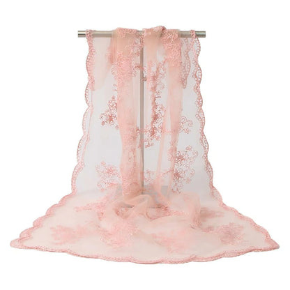 Wholesale Women's Floral Embroidered Sheer Organza Scarf