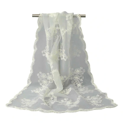 Wholesale Women's Floral Embroidered Sheer Organza Scarf