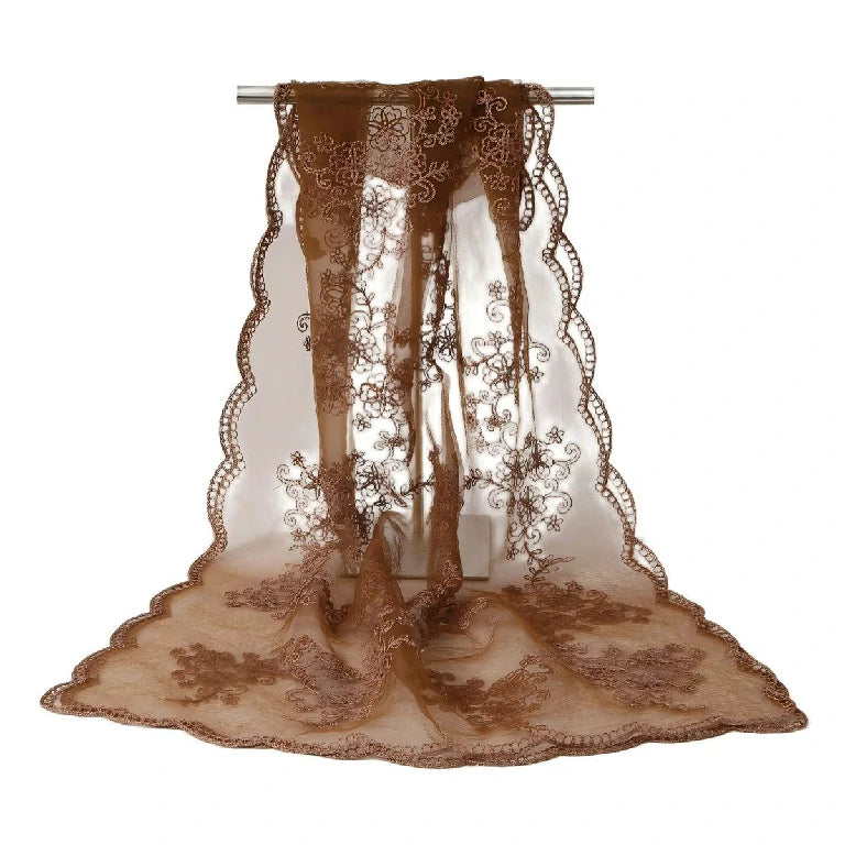 Wholesale Women's Floral Embroidered Sheer Organza Scarf