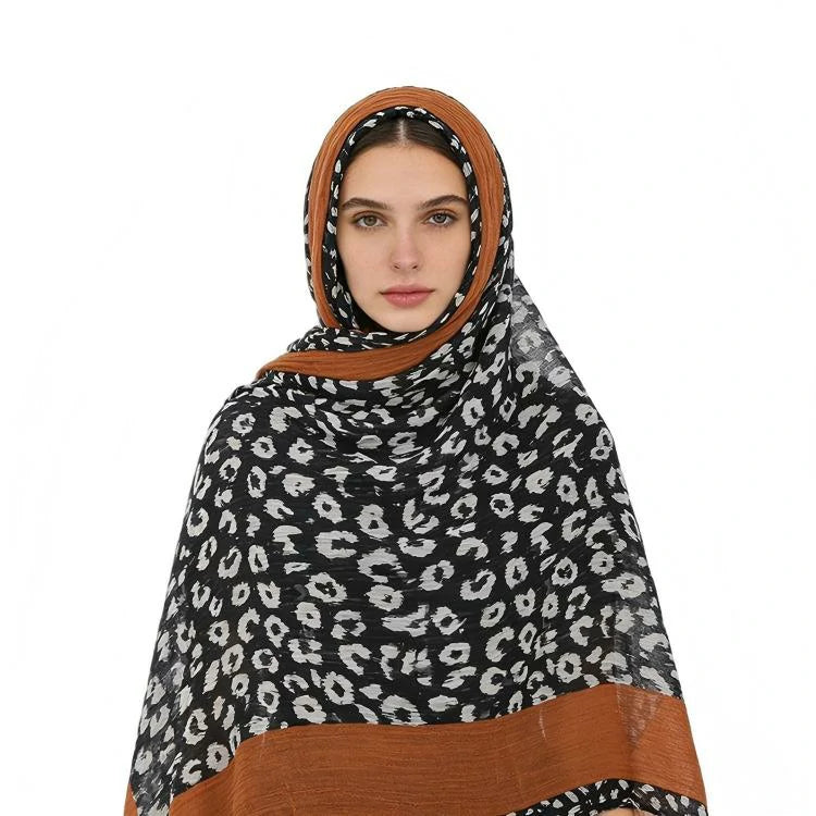 Wholesale Women's Leopard Print Pleated Crinkle Scarf Lightweight Hijab