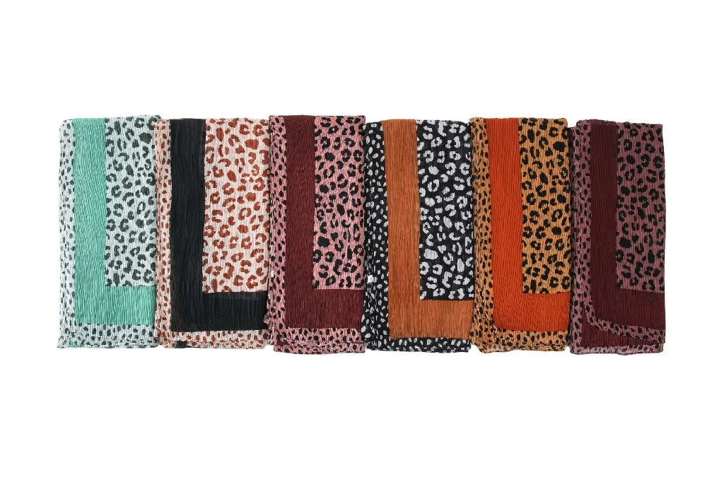 Wholesale Women's Leopard Print Pleated Crinkle Scarf Lightweight Hijab