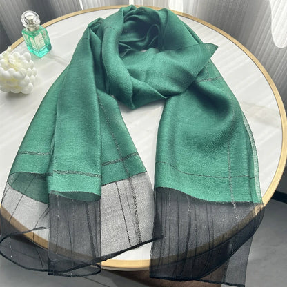 Wholesale Women's Lightweight Lurex Silk Scarf Metallic Stripes Blend Lurex Hijab