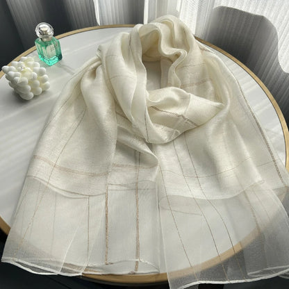 Wholesale Women's Lightweight Lurex Silk Scarf Metallic Stripes Blend Lurex Hijab