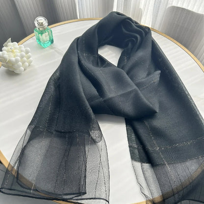 Wholesale Women's Lightweight Lurex Silk Scarf Metallic Stripes Blend Lurex Hijab