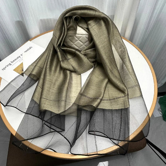 Wholesale Women's Lightweight Lurex Silk Scarf Metallic Stripes Blend Lurex Hijab