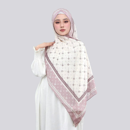 Wholesale Women's Mauve Bow Print Chiffon Square Hijab Scarf