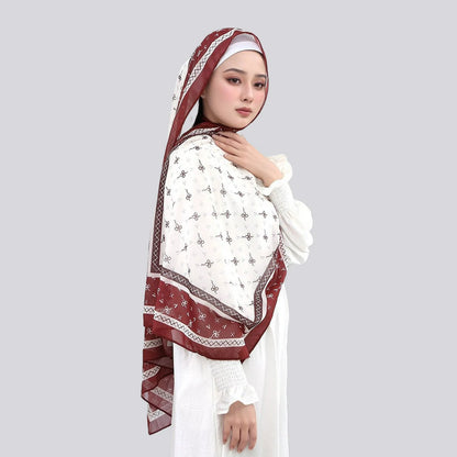 Wholesale Women's Mauve Bow Print Chiffon Square Hijab Scarf