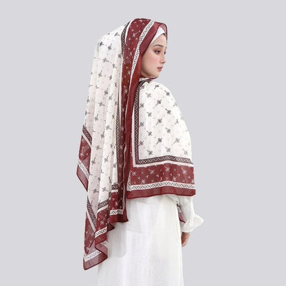 Wholesale Women's Mauve Bow Print Chiffon Square Hijab Scarf