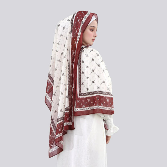 Wholesale Women's Mauve Bow Print Chiffon Square Hijab Scarf