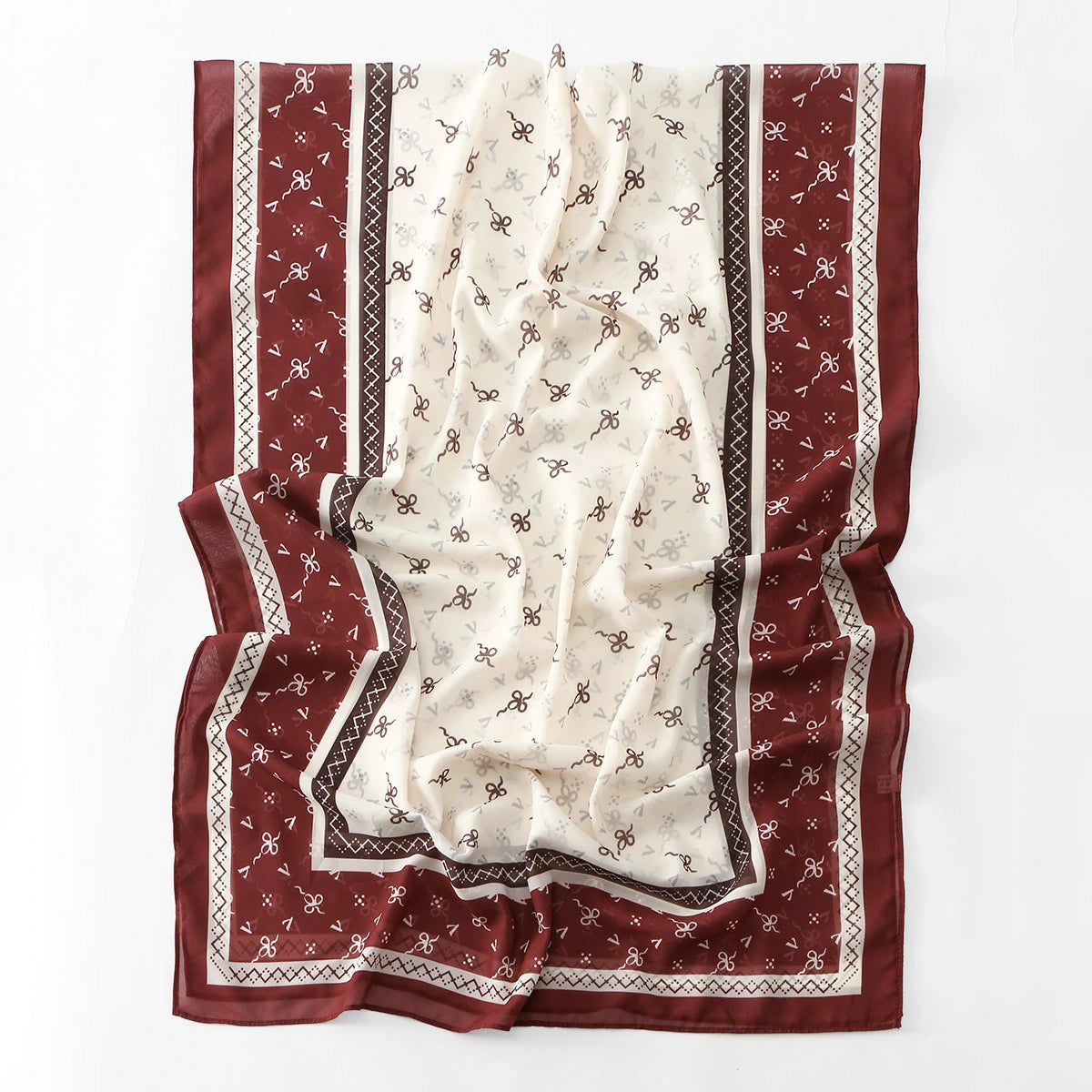 Wholesale Women's Mauve Bow Print Chiffon Square Hijab Scarf