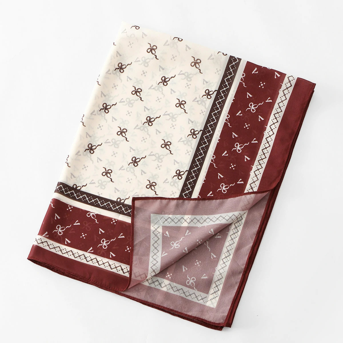 Wholesale Women's Mauve Bow Print Chiffon Square Hijab Scarf