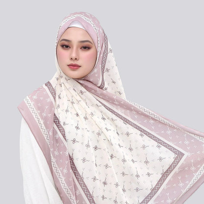 Wholesale Women's Mauve Bow Print Chiffon Square Hijab Scarf