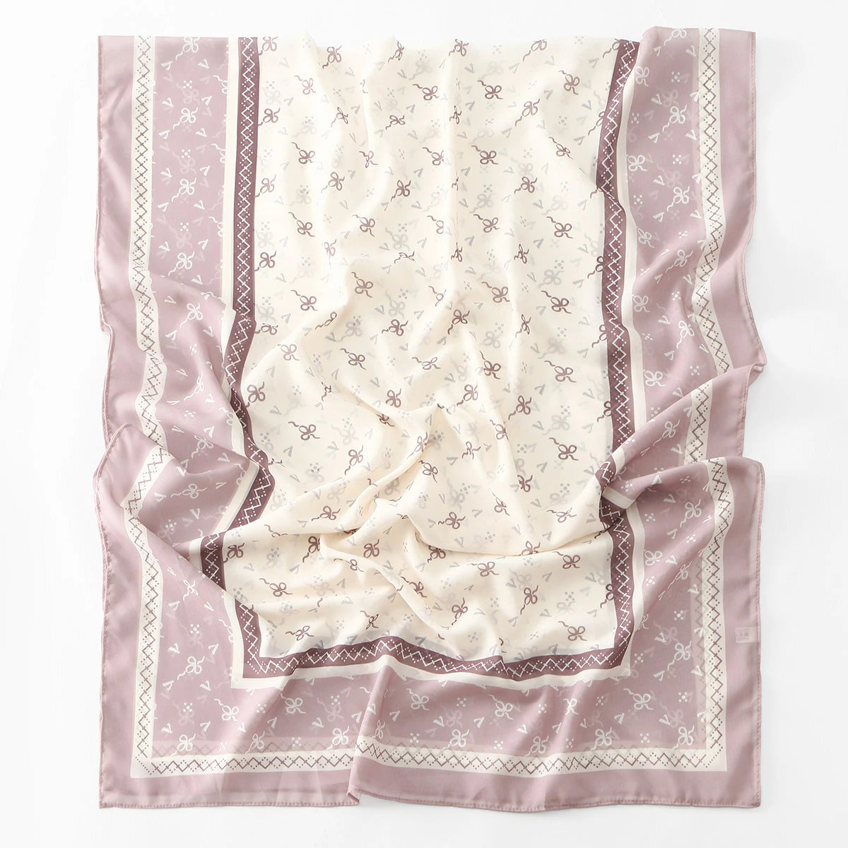 Wholesale Women's Mauve Bow Print Chiffon Square Hijab Scarf