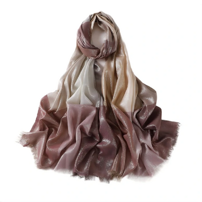 Wholesale Women's Metallic Ombre Plaid Hijab Scarf with Fringe Soft Lightweight Shawl Wrap