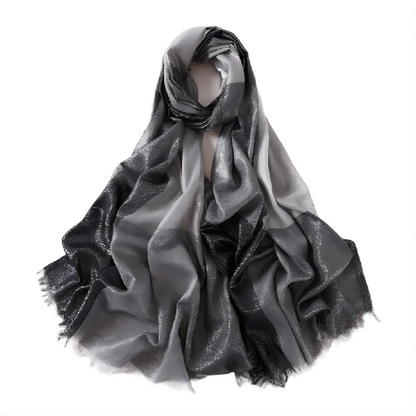 Wholesale Women's Metallic Ombre Plaid Hijab Scarf with Fringe Soft Lightweight Shawl Wrap
