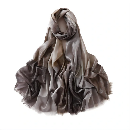 Wholesale Women's Metallic Ombre Plaid Hijab Scarf with Fringe Soft Lightweight Shawl Wrap