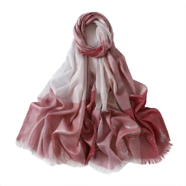 Wholesale Women's Metallic Ombre Plaid Hijab Scarf with Fringe Soft Lightweight Shawl Wrap