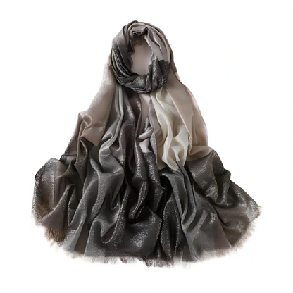 Wholesale Women's Metallic Ombre Plaid Hijab Scarf with Fringe Soft Lightweight Shawl Wrap