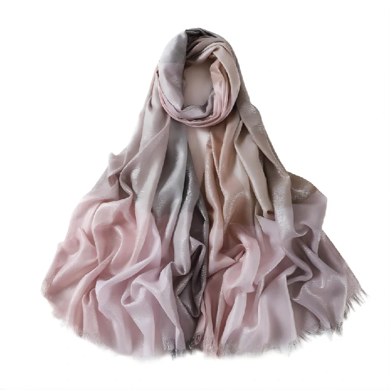Wholesale Women's Metallic Ombre Plaid Hijab Scarf with Fringe Soft Lightweight Shawl Wrap