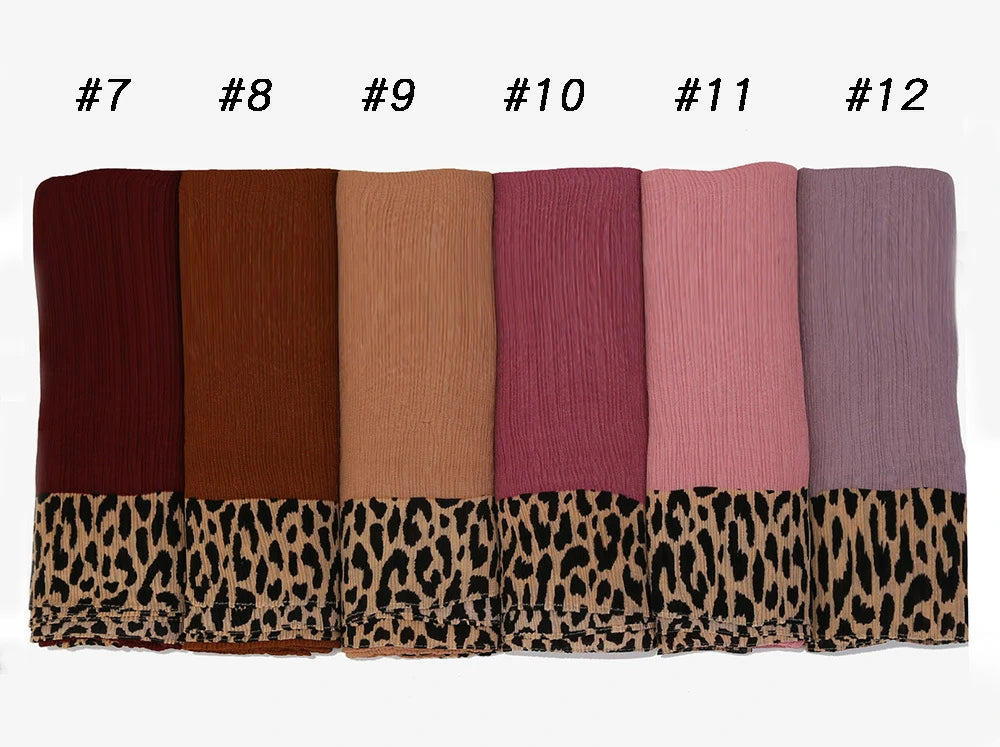 Wholesale Women's Pleated Leopard Print Border Chiffon Scarf Shawl Wrap