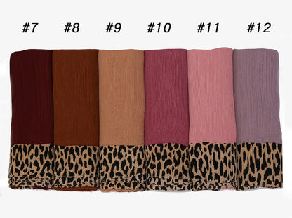 Wholesale Women's Pleated Leopard Print Border Chiffon Scarf Shawl Wrap