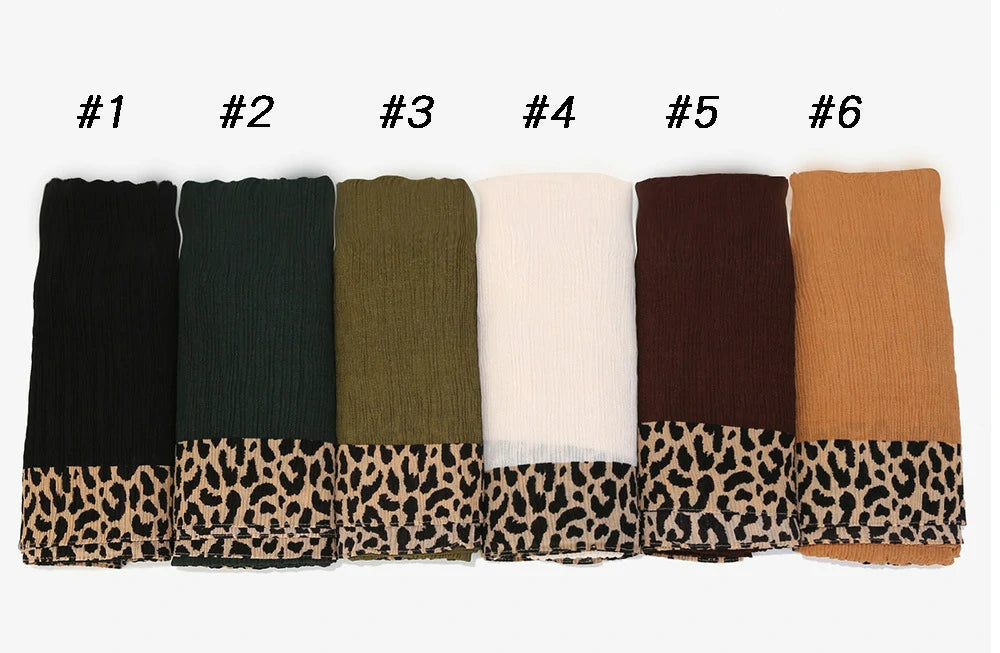 Wholesale Women's Pleated Leopard Print Border Chiffon Scarf Shawl Wrap