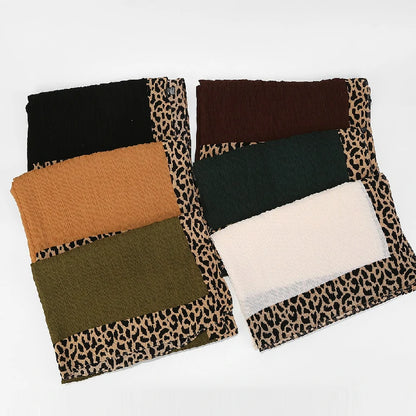 Wholesale Women's Pleated Leopard Print Border Chiffon Scarf Shawl Wrap